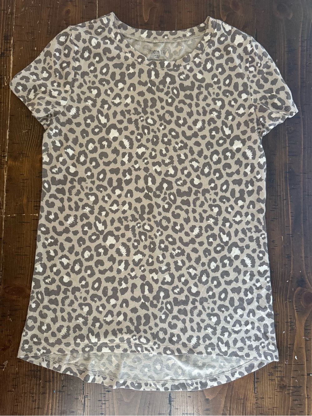 Zoe + Liv Leopard T-Shirt Fitted Brown & Tan Animal Print Sz S EUC